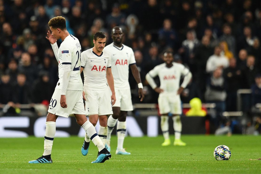 Tottenham players looked deflated after the humiliating defeat.