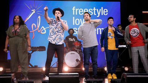 The cast of "Freestyle Love Supreme" performs on October 1, 2019.