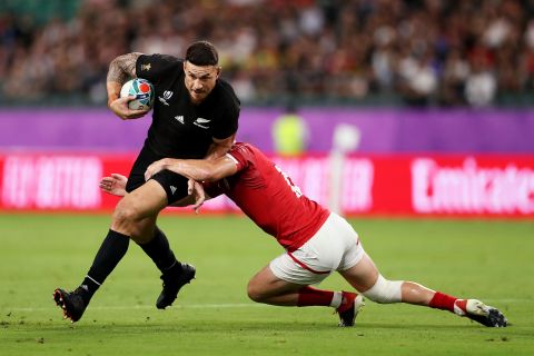 New Zealand center Sonny Bill Williams (left) scored the All Blacks' third try of the evening and with the win, has won his last 16 Rugby World Cup games, equaling Kiwi hooker Keven Mealamu's all-time record of consecutive wins at the tournament.