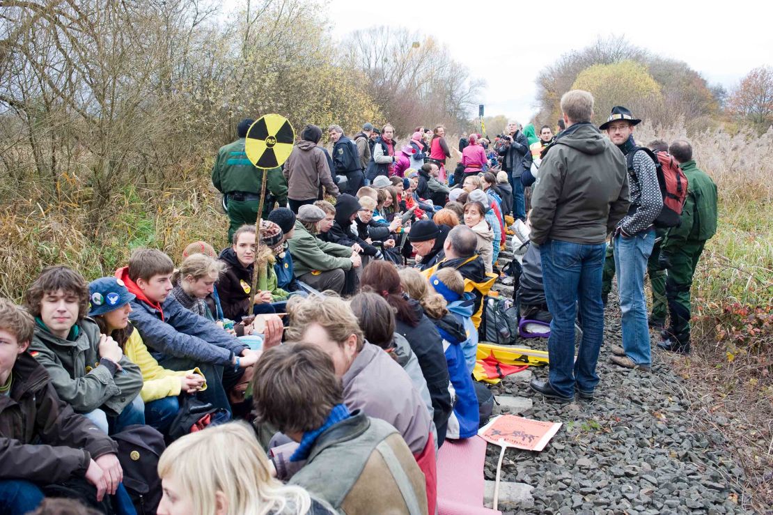 Protesters block railway tracks outside Gorleben in 2010. 