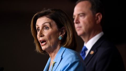House Speaker Nancy Pelosi and House Intelligence Committee Chairman Rep. Adam Schiff speak at a news conference October 2 on Capitol Hill.