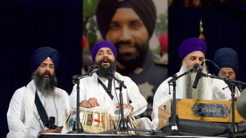 Wednesday's funeral service began with kirtan, Sikh devotional hymns played on Indian classical instruments.