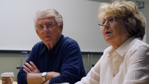 Ted Koppel and Grace Anne Dorney Koppel sit for an interview with CNN at Stanford School of Medicine.