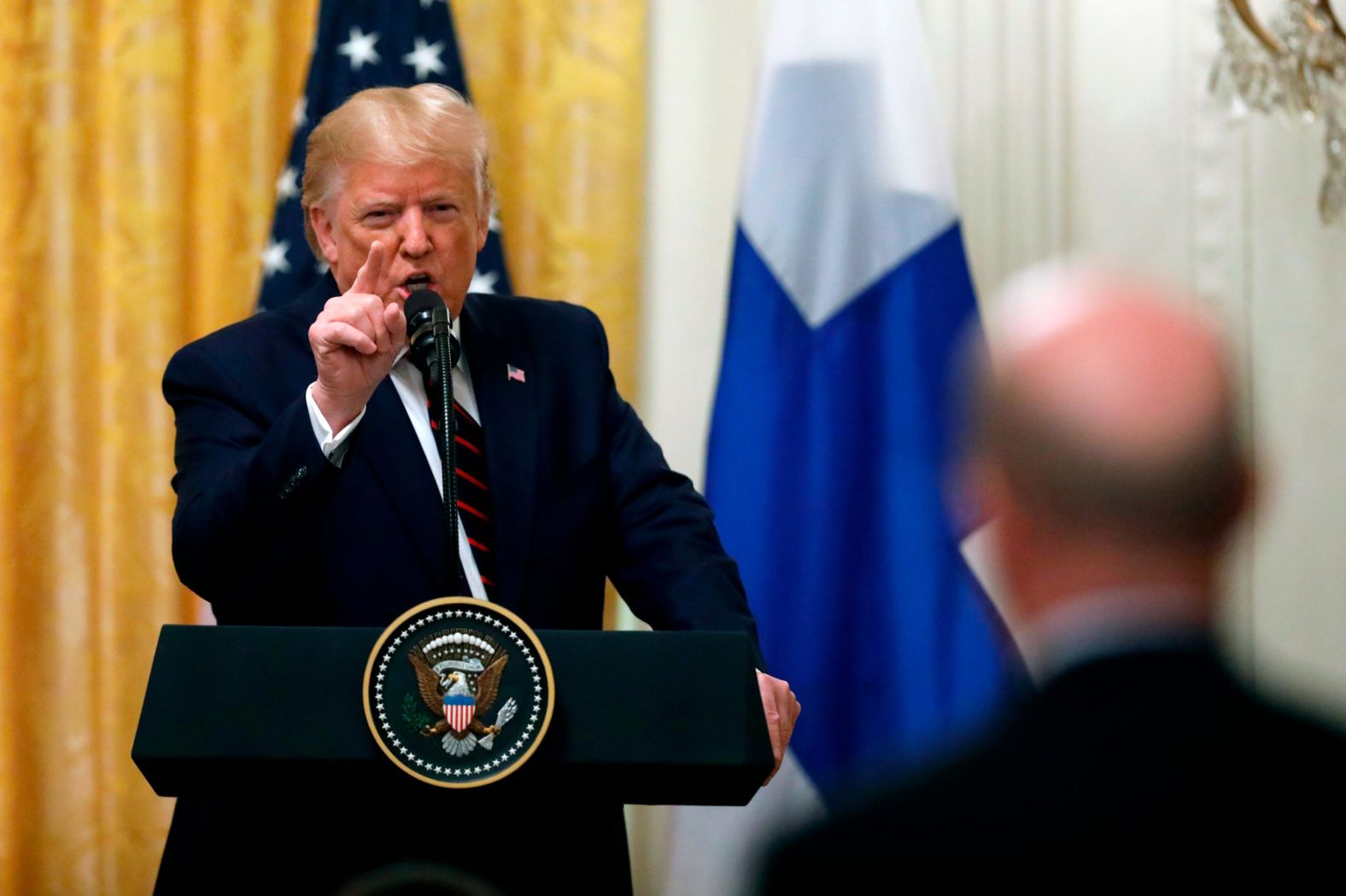 Trump was asked about the scandal during a White House news conference on October 2. "The whistleblower is very inaccurate," Trump said. <a href="https://www.cnn.com/2019/10/02/politics/president-donald-trump-impeachment-democrats-pompeo/index.html" target="_blank">He vented to the press</a> with the visiting Finnish President in attendance. "This is a fraudulent crime on the American people," Trump said.