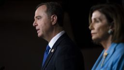 UNITED STATES - OCTOBER 2: House Intelligence Committee Chairman Rep. Adam Schiff, D-Calif., joined by House Speaker Nancy Pelosi of Calif., speaks during a news conference on Capitol Hill on Wednesday, Oct. 2, 2019. (Photo by Caroline Brehman/CQ Roll Call via AP Images)