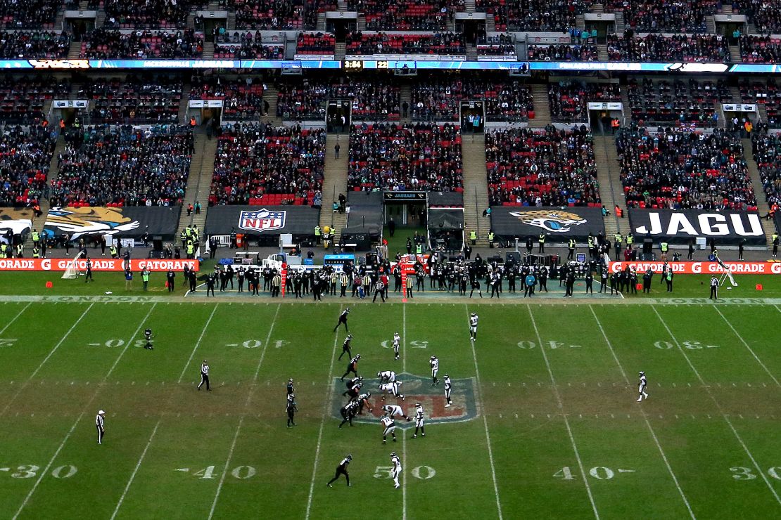 The Philadelphia Eagles and Jacksonville Jaguars face each other at Wembley Stadium in October last year. 