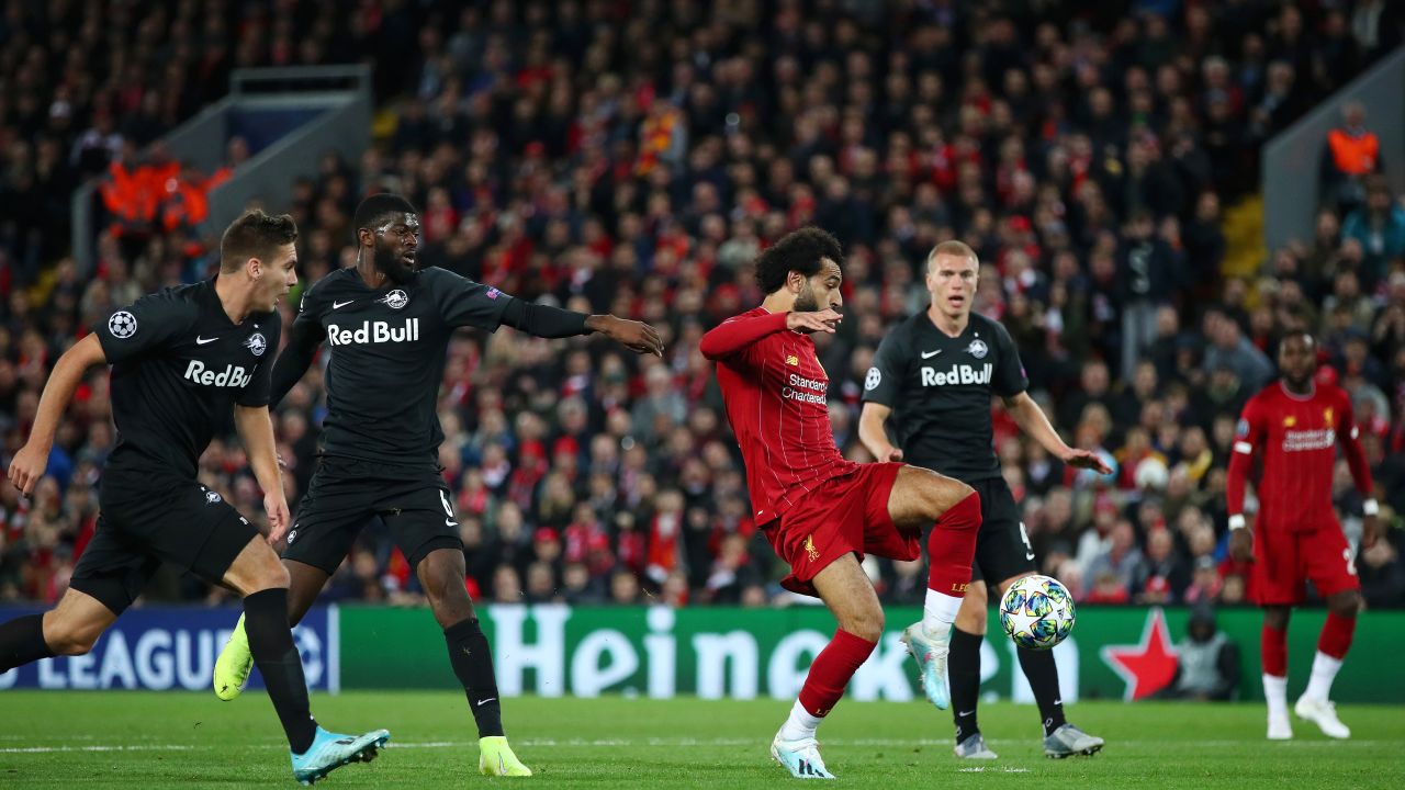 Mohamed Salah scores his side's fourth to secure victory.