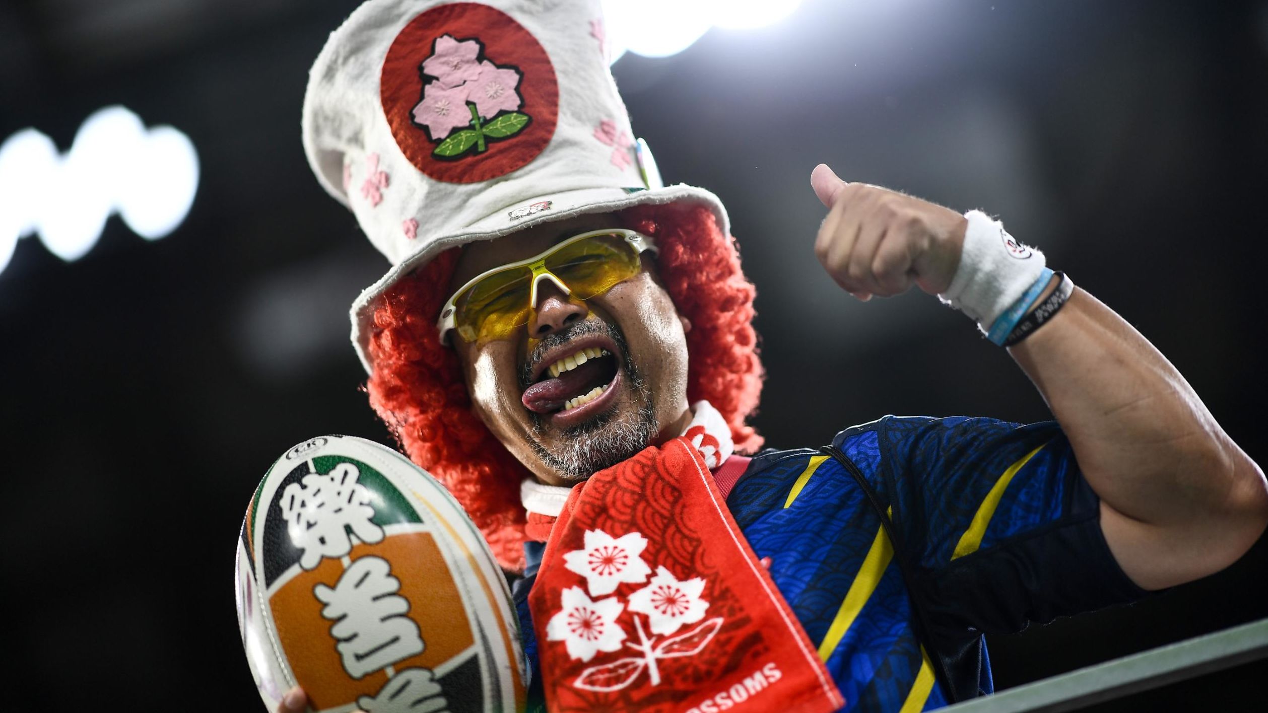 A supporter ahead of the Rugby World Cup game between Wales and Georgia.