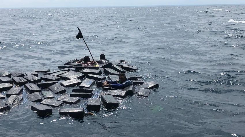 Three shipwrecked Colombians found floating on packages of cocaine were rescued by the Colombian Navy