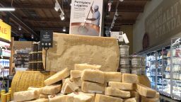 MILL VALLEY, CALIFORNIA - AUGUST 26: Parmigiano Reggiano cheese imported from Italy is displayed at a Whole Foods store on August 26, 2019 in Mill Valley, California. The United States has proposed retaliatory tariffs on several European products including cheese, olive oil, and wine that could be as much as 100 percent. The tariffs are in response to the European Union's subsidies to European aircraft manufacturer Airbus. Tariffs could  (Photo by Justin Sullivan/Getty Images)
