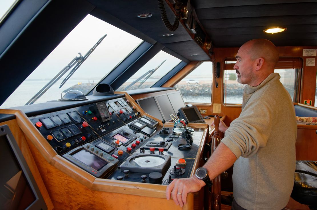 Captain Mike Fetton aboard the superyacht 'White Knight'
