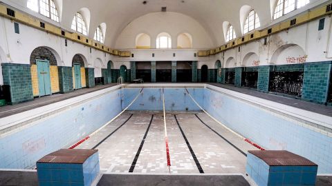 An eerily empty pool at the abandoned military site.