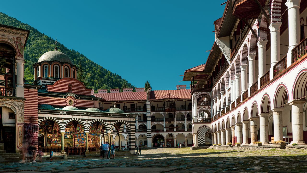 <strong>Rila Monastery: </strong>The UNESCO-designated site -- a must-stop within the national park -- is ornamented by intricate frescoes, candy-striped colonnades and a gleaming golden Orthodox church.