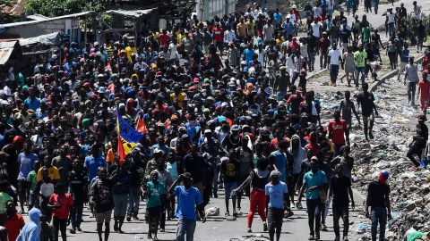 Protesters take to the streets last Friday in the Haitian capital.