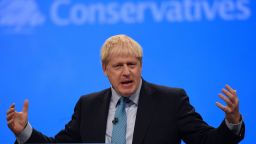 Britain's Prime Minister Boris Johnson delivers his keynote speech to delegates on the final day of the annual Conservative Party conference at the Manchester Central convention complex, in Manchester, north-west England on October 2, 2019. - Prime Minister Boris Johnson was set to unveil his plan for a new Brexit deal at his Conservative party conference Wednesday, warning the EU it is that or Britain leaves with no agreement this month. Downing Street said Johnson would give details of a "fair and reasonable compromise" in his closing address to the gathering in Manchester, and would table the plans in Brussels the same day. (Photo by Oli SCARFF / AFP) (Photo by OLI SCARFF/AFP via Getty Images)