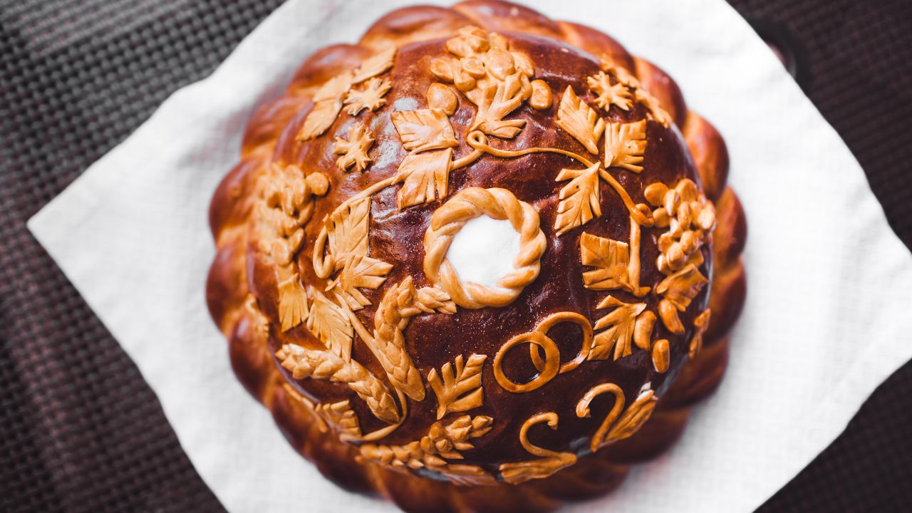 <strong>Karavai, Russia.</strong> Bread baking becomes art on Russian holidays, when golden loaves of karavai are decked in dough flowers, animals and swirls. It also plays a starring role at weddings. 