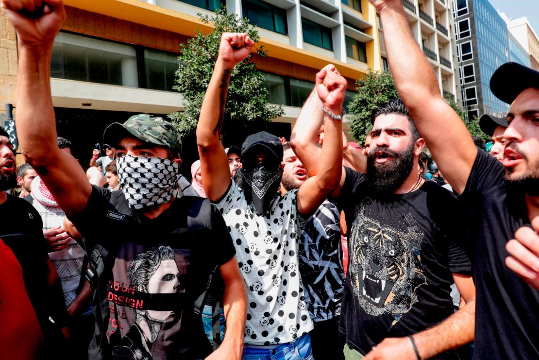 Lebanese protesters during a demonstration in central Beirut on September 29.