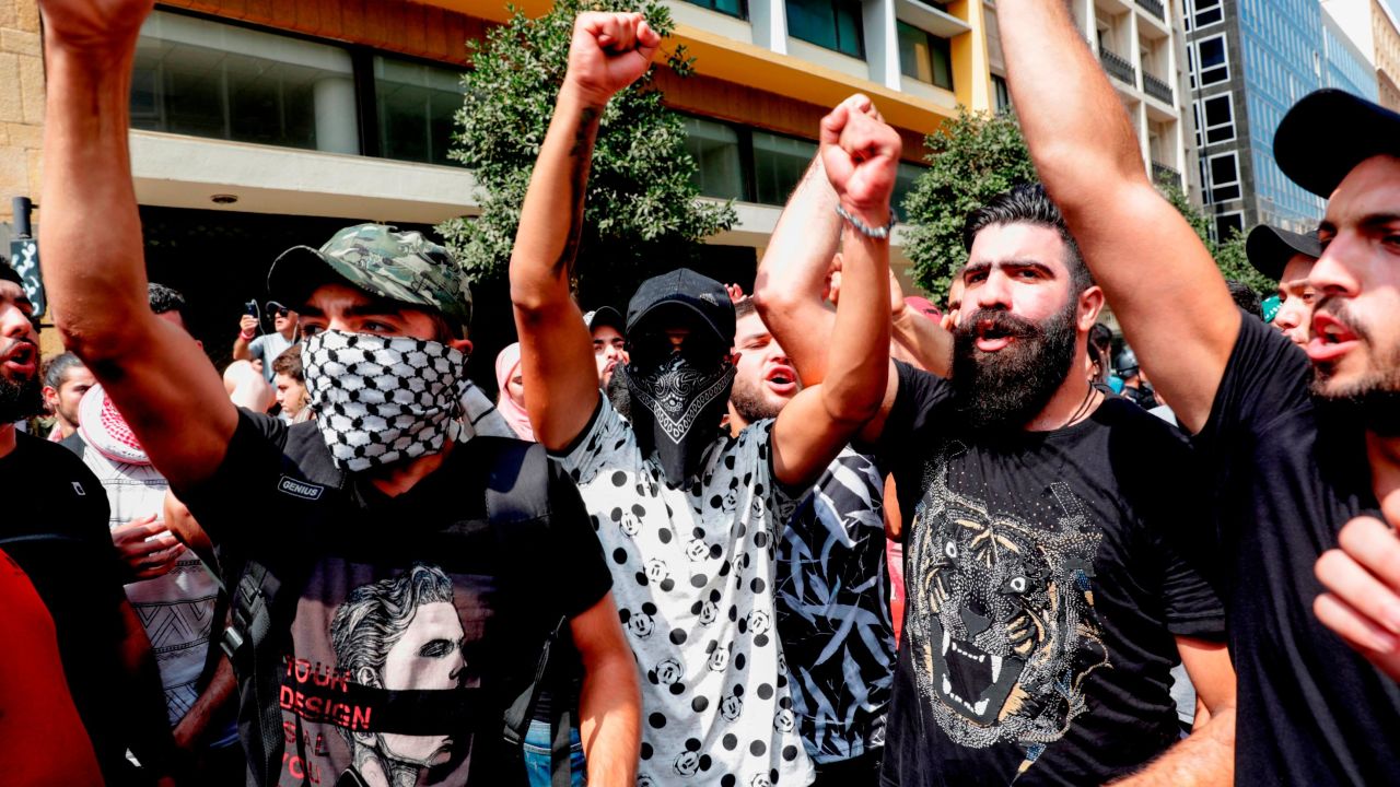 Lebanese protesters during a demonstration in central Beirut on September 29.