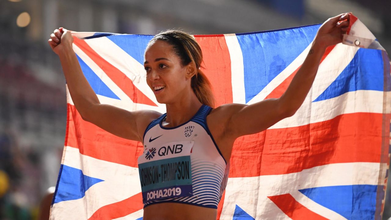 Britain's Katarina Johnson-Thompson was crowned heptathlon world champion in Doha.