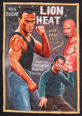 This poster for Name Video Club in Nungua Market transforms Jean-Claude Van Damme's 1990 movie "Lionheart" into "Lion Heat."