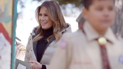 First lady Melania Trump meets with Boy Scouts during a visit to Jackson, Wyoming, Thursday, October 3. Trump later went on a scenic float of the Snake River in Grand Teton National Park.