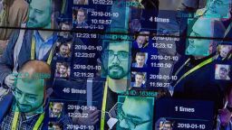 A live demonstration uses artificial intelligence and facial recognition in dense crowd spatial-temporal technology at the Horizon Robotics exhibit at the Las Vegas Convention Center during CES 2019.