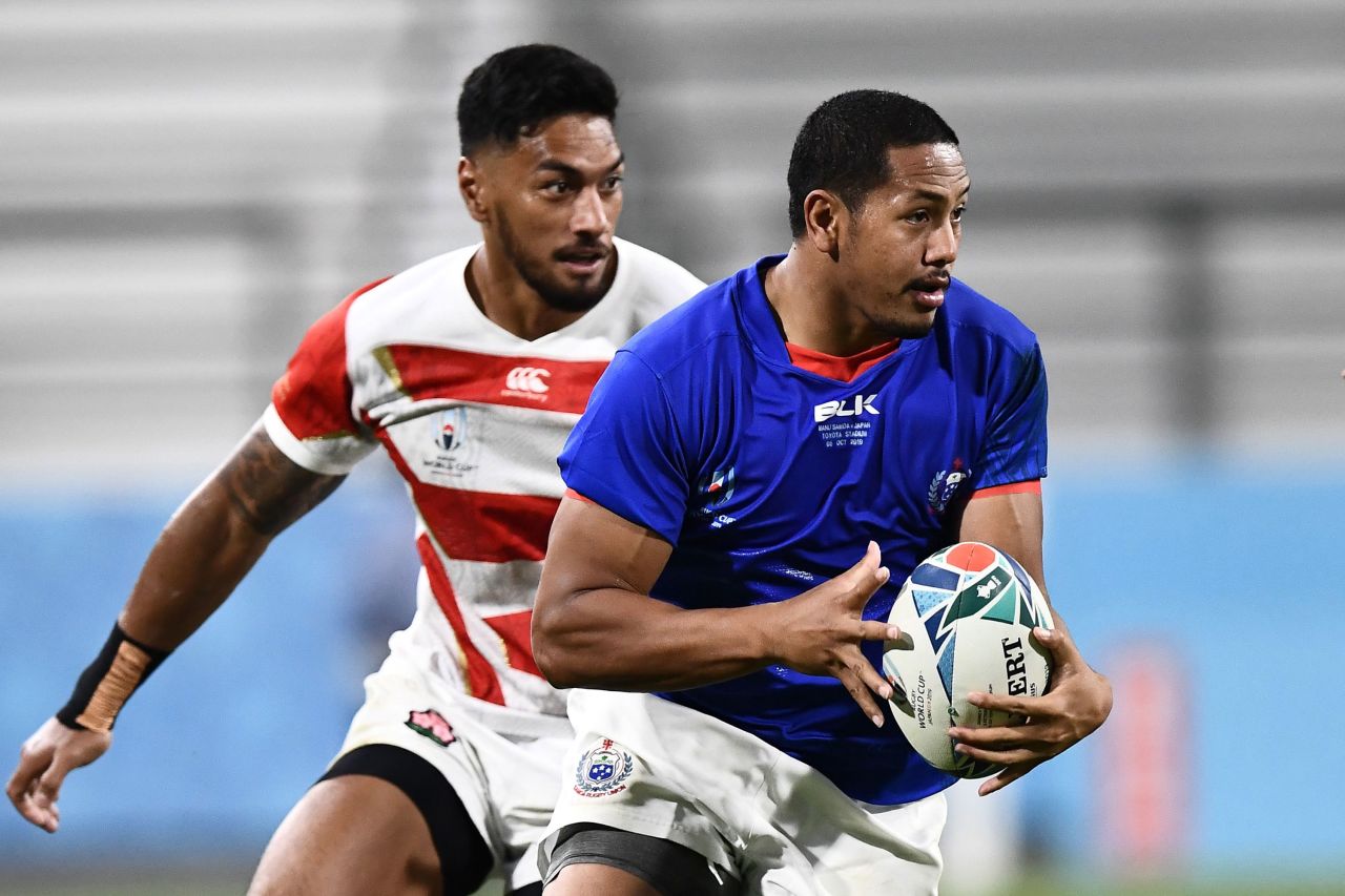 Samoa's wing Ed Fidow runs with the ball during the Pool A encounter.