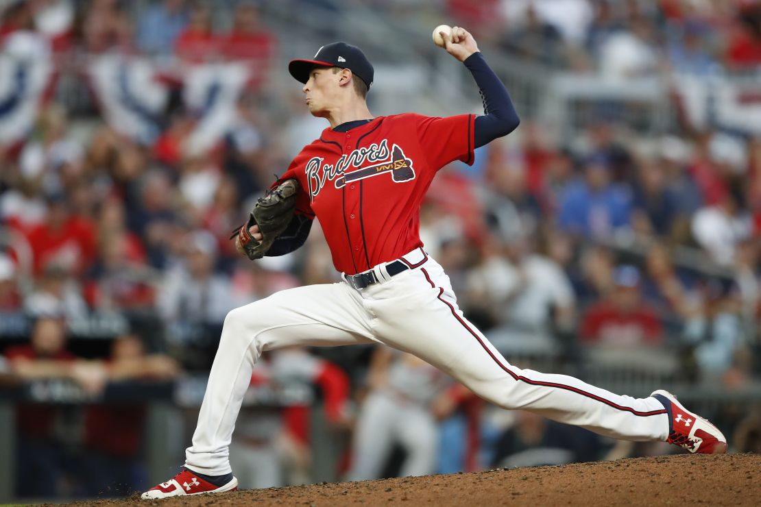 Max Fried of the Atlanta Braves throws a pitch against the St. Louis Cardinals in Game 2 of the National League Division Series at SunTrust Park on October 4, 2019, in Atlanta.