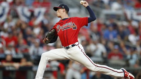 Max Fried of the Atlanta Braves throws a pitch against the St. Louis Cardinals in Game 2 of the National League Division Series at SunTrust Park on October 4, 2019, in Atlanta.