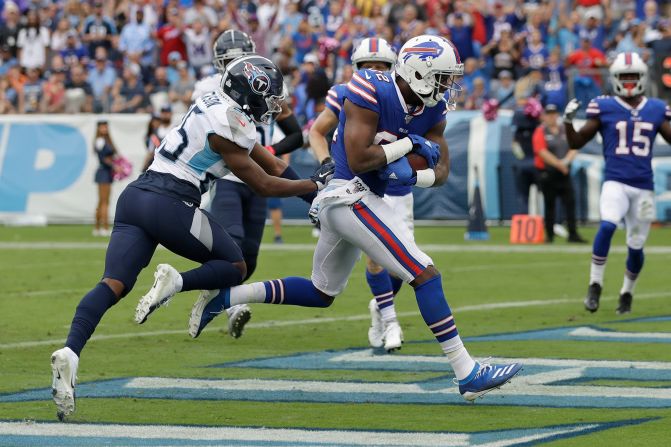 Buffalo wide receiver Duke Williams scores the game-winning touchdown against Tennessee during an NFL game on Sunday, October 6. <a href="index.php?page=&url=https%3A%2F%2Fwww.cnn.com%2F2019%2F10%2F06%2Fus%2Fbuffalo-bills-duke-williams-touchdown-trnd%2Findex.html" target="_blank">It was Williams' first NFL game.</a>
