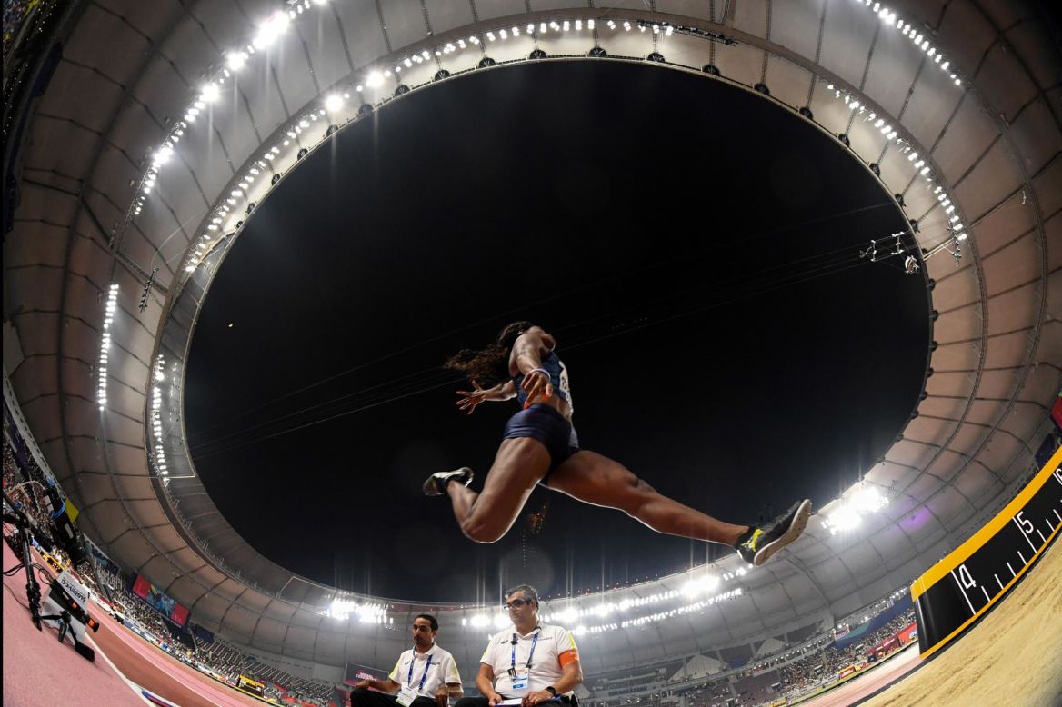 American long jumper Tori Bowie competes at the World Championships on Saturday, October 5. 