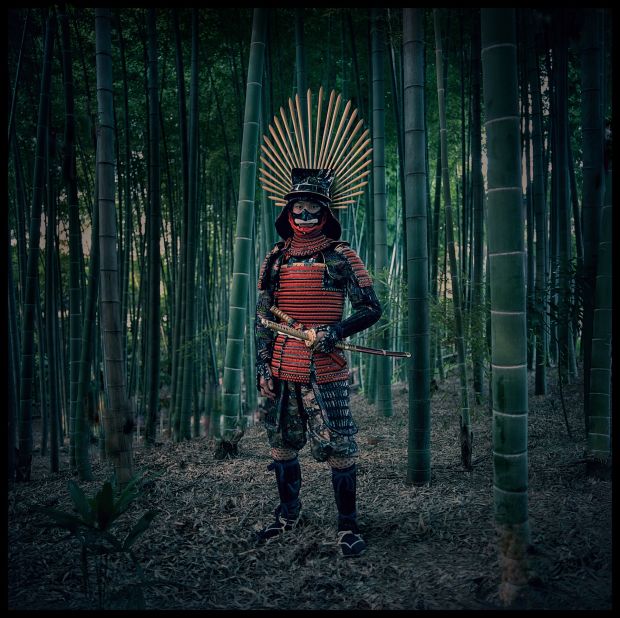 The project focuses largely on remote tribal cultures, but the portraits also feature more familiar costumes such as this Japanese samurai.