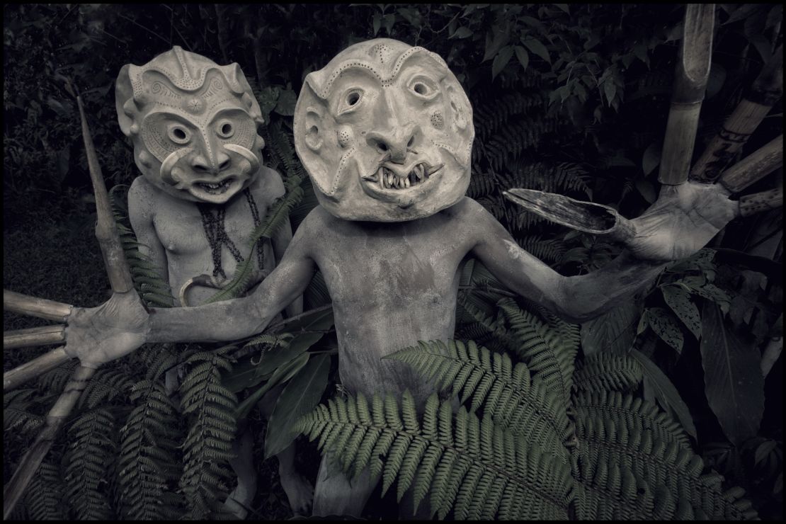 Mud masks used in a tribal ritual on the island of New Guinea. 