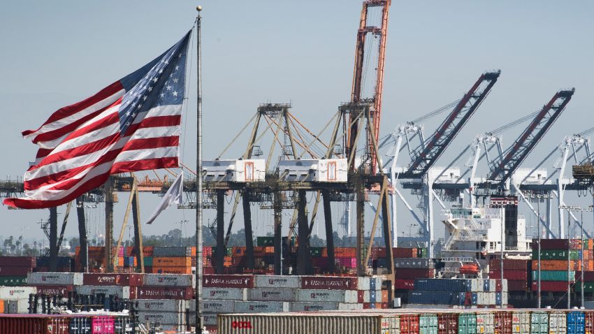Shipping containers from China and other Asian countries are unloaded at the Port of Los Angeles as the trade war continues between China and the US, in Long Beach, California on September 14, 2019. - China announced it will exempt soybeans and pork from its retaliatory tariffs, a hugely symbolic move to appease Trump ahead of a new round of talks due next month. (Photo by Mark RALSTON / AFP)        (Photo credit should read MARK RALSTON/AFP/Getty Images)