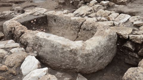 Archaeologists uncovered a large stone basin within the temple.