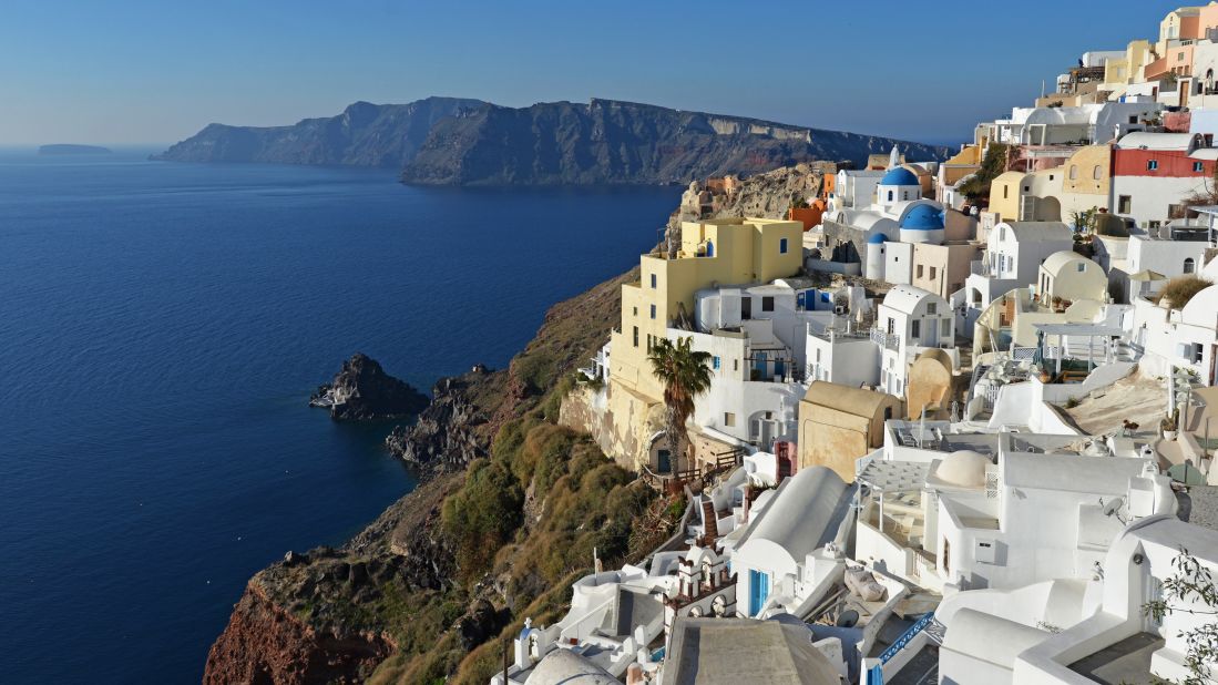 High angle view of traditional white washed houses on a Greek