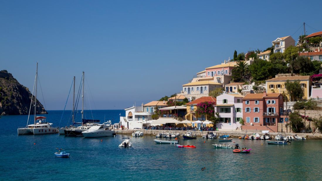 Assos village Mediterranean Sea, Greece. Summer vacation on Greek