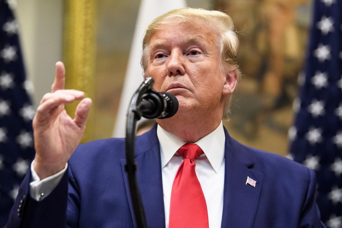 US President Donald Trump speaks during a signing of a US-Japanese trade agreement in the Roosevelt Room of the White House October 7, 2019, in Washington, DC.