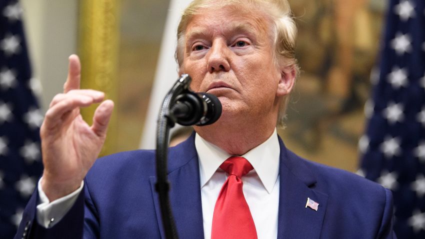 US President Donald Trump speaks during a signing of a US-Japanese trade agreement in the Roosevelt Room of the White House October 7, 2019, in Washington, DC. (Photo by Brendan Smialowski / AFP) (Photo by BRENDAN SMIALOWSKI/AFP via Getty Images)