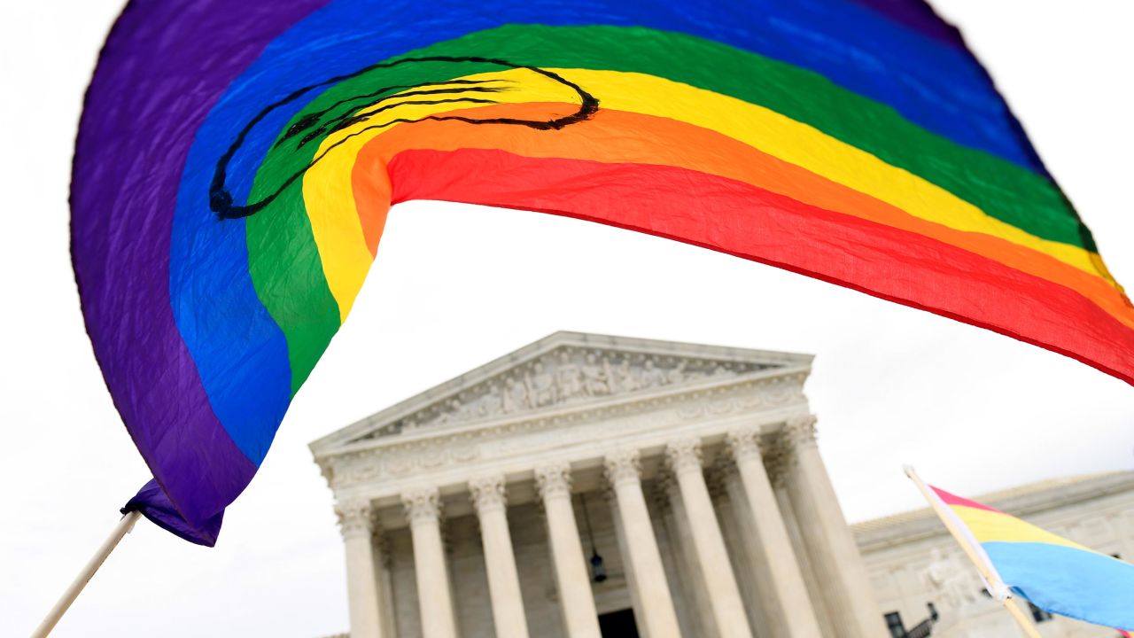 Protesters gather outside the Supreme Court in Washington, Tuesday, October 8.