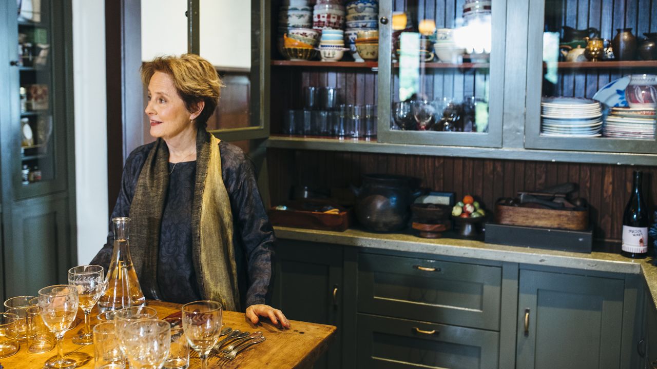 Alice Waters, at home in her Berkeley kitchen, is calm even in the midst of entertaining.