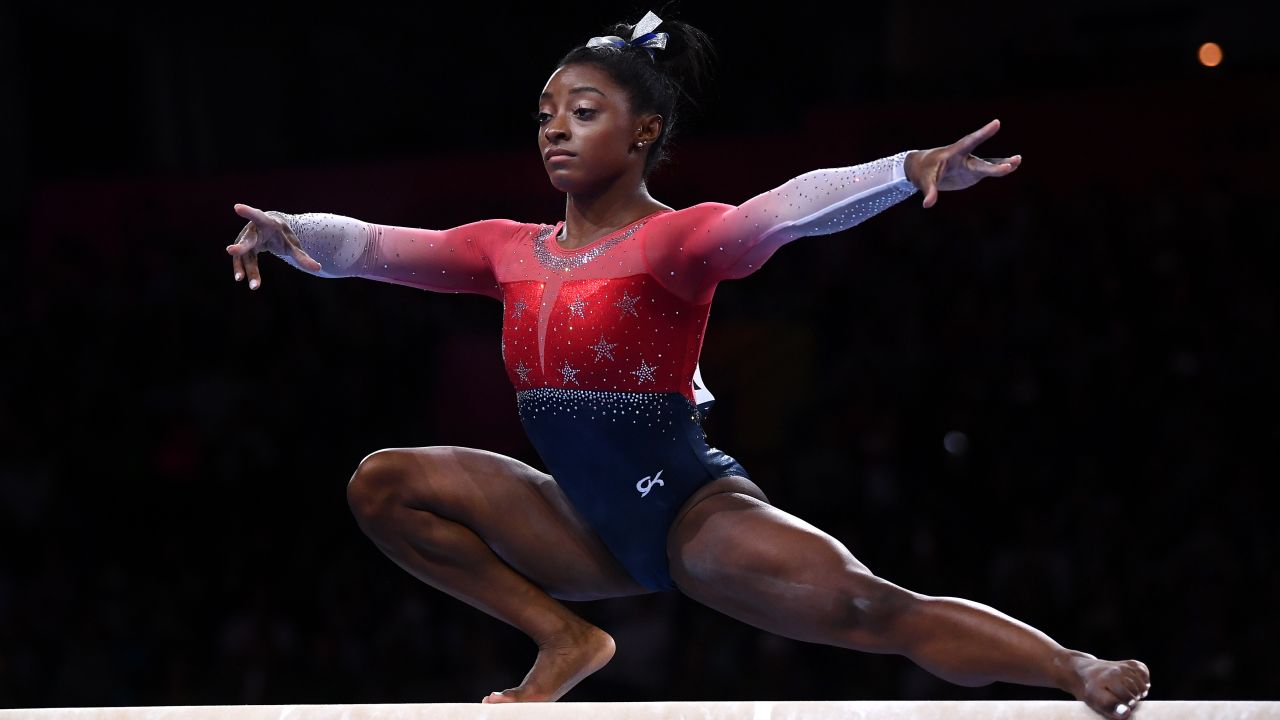 Biles performs on Balance Beam  during the Women's Team Finals 