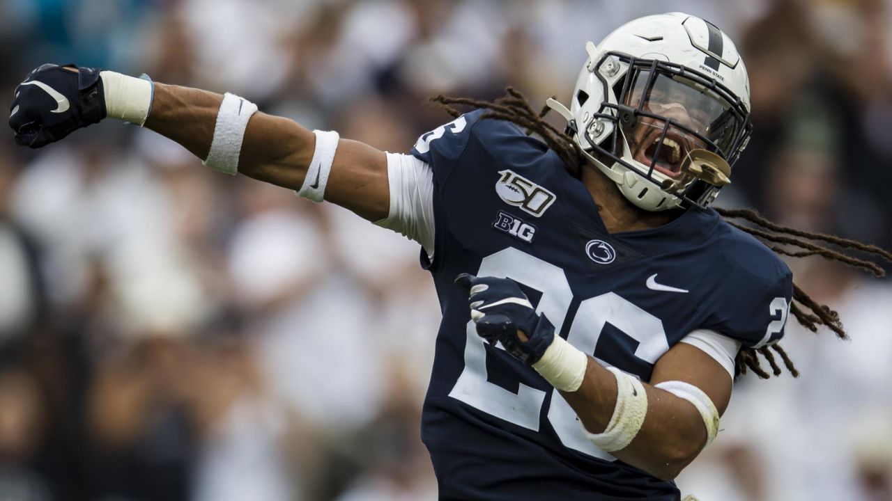 STATE COLLEGE, PA - SEPTEMBER 14: Jonathan Sutherland #26 of the Penn State Nittany Lions celebrates after a tackle against the Pittsburgh Panthers during the second half at Beaver Stadium on September 14, 2019 in State College, Pennsylvania. (Photo by Scott Taetsch/Getty Images) ***BESTPIX***