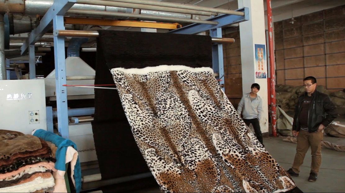 The fake fur is produced on special looms in China.