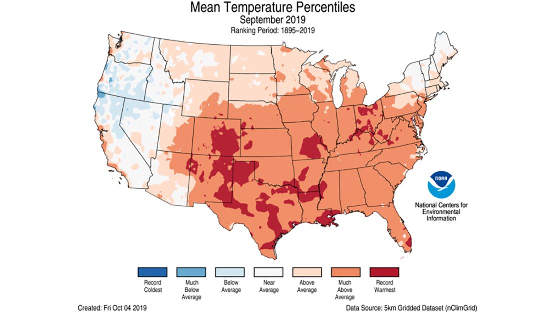 Colorado, New Mexico, Texas, Louisiana and Ohio had a record-high monthly average temperature this September.