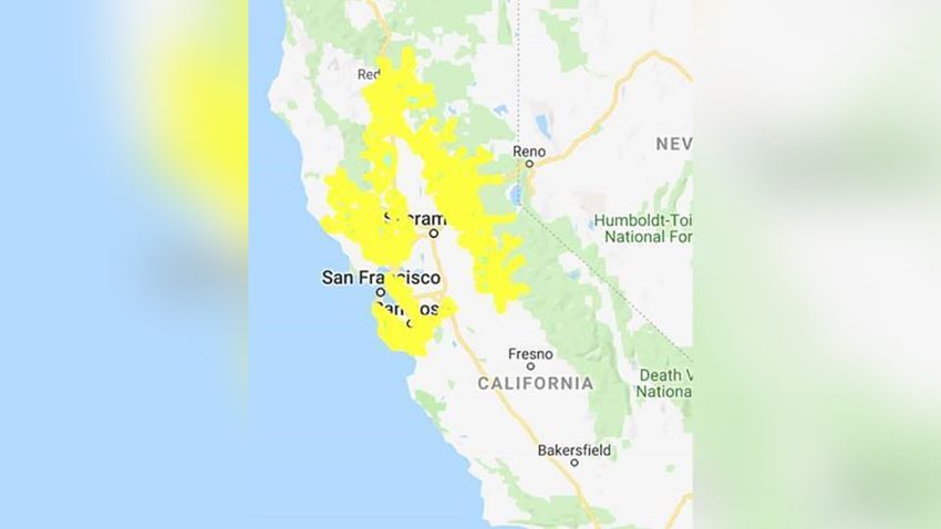 A map from PG&E shows the areas where power may be cut.