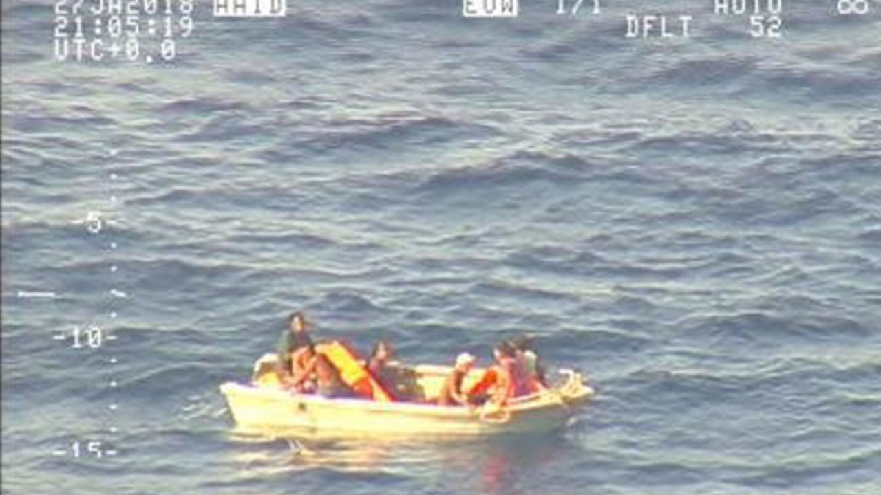 Imagery that was taken from Royal New Zealand Air Force P-3K2 Orion as the fishing vessel picked up the seven survivors.