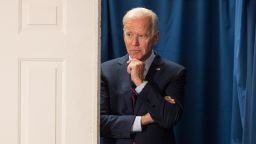 Democratic presidential candidate, former Vice President Joe Biden is seen backstage during a campaign event on Wednesday, October 9 in Rochester, New Hampshire. 