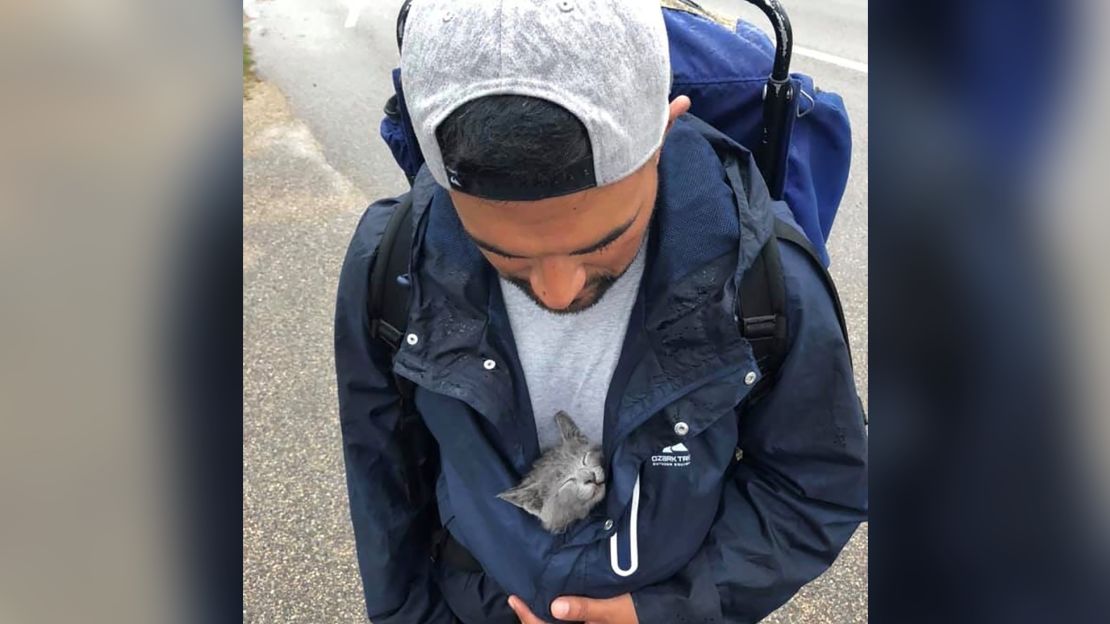 Snyder carried this kitten with him for a day until a friend offered to look after it for him.