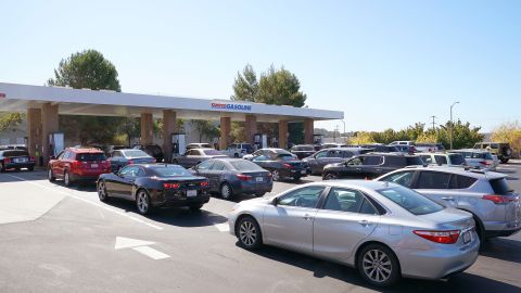 Cars lined up to get gas at a station in Vallejo Wednesday.